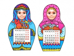 Календари-закладки на 2014 год: Матрёшки (февраль и март)